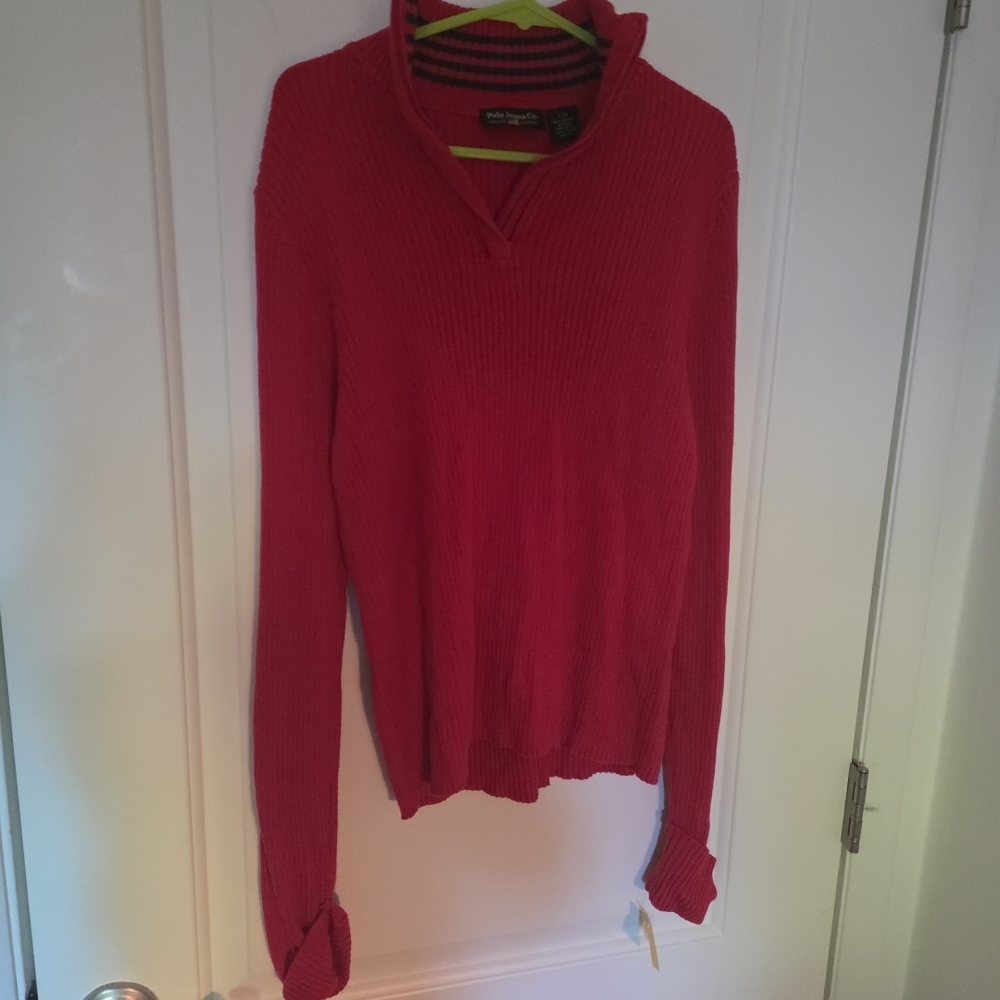 Ralph Lauren Polo Jeans Red Knit Ribbed Blue Pullover Vintage Y2k